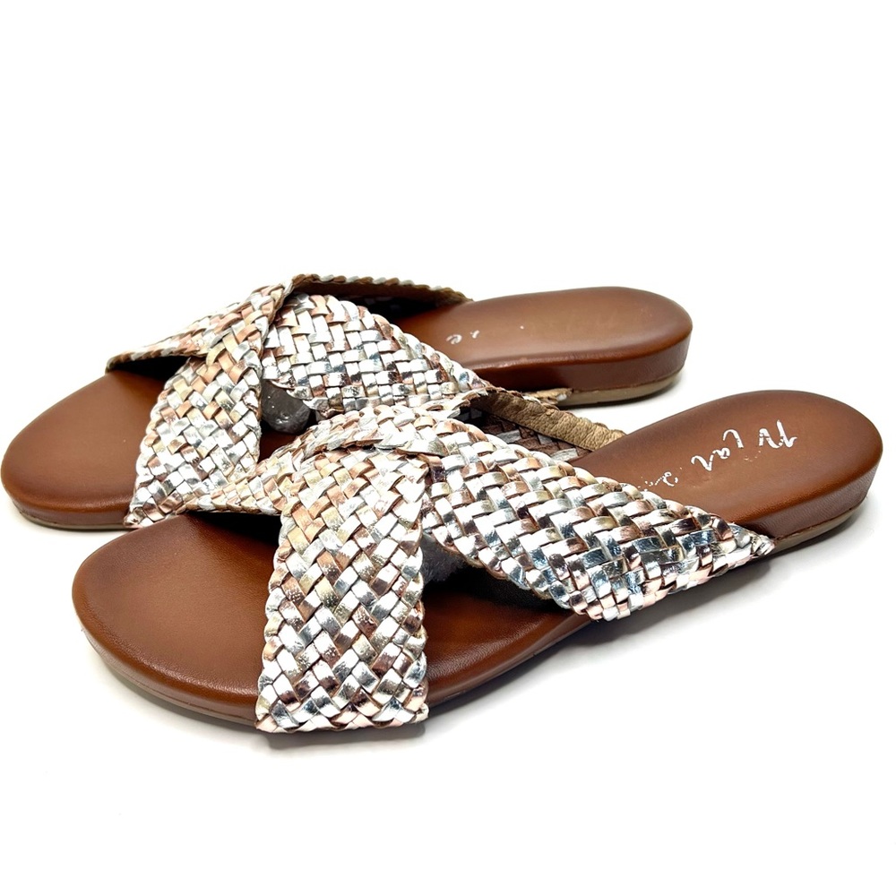 Matisse Footwear Bessie Leather Metallic Braided Wedge Sandal Women's Size 8